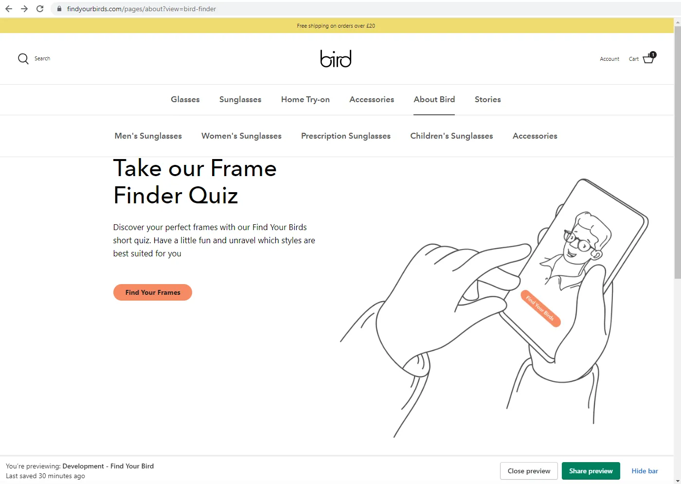 Bird Eyewear Frame Finder quiz intro