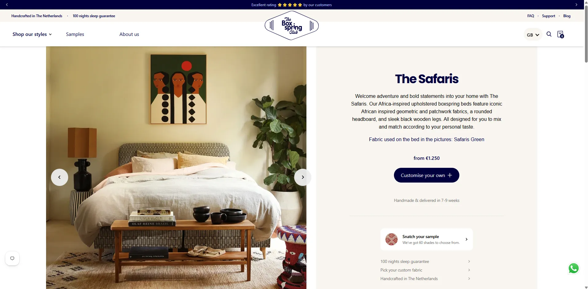 The Boxspring Club product page desktop
