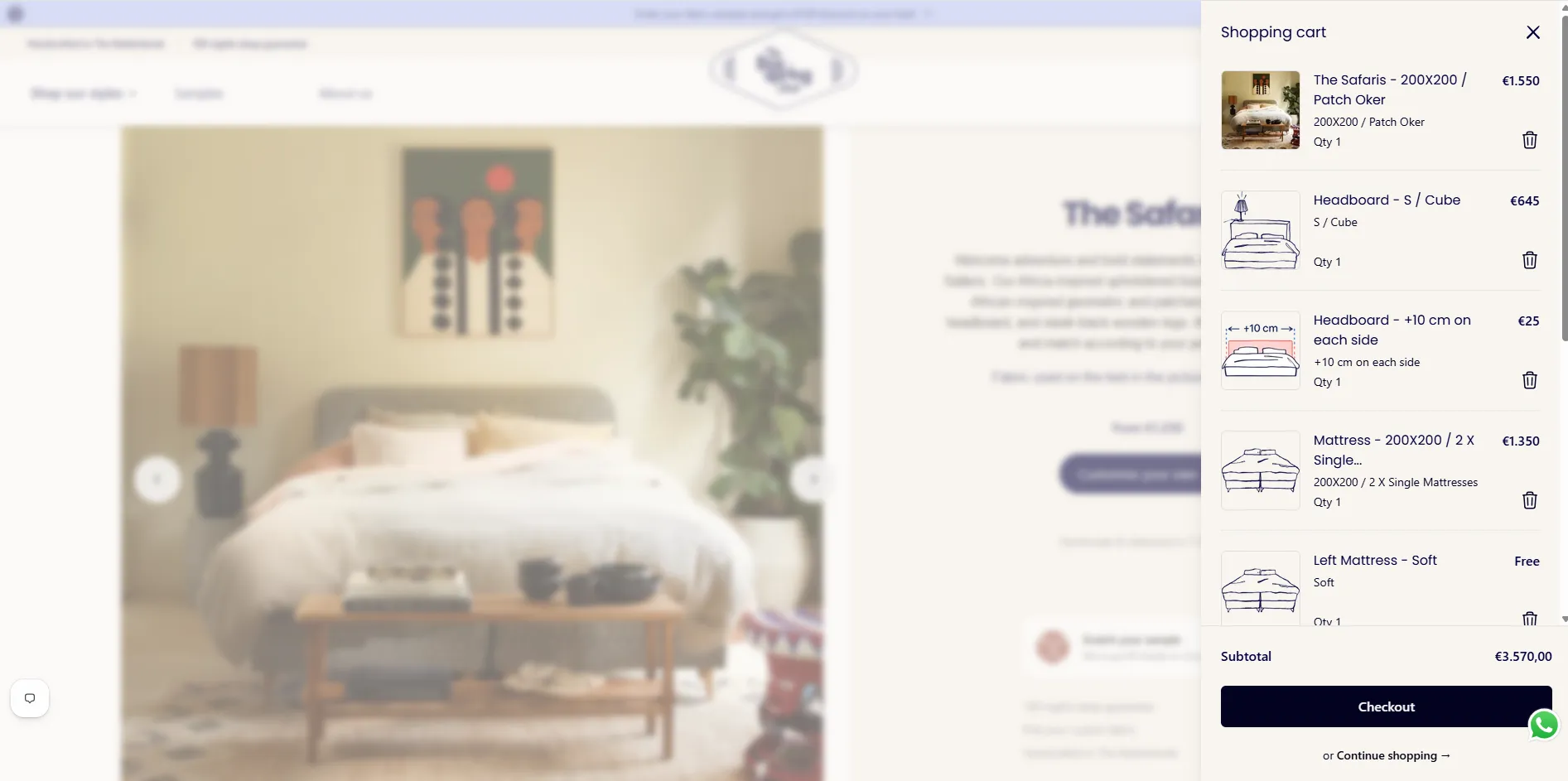 The Boxspring Club cart with configured bed line items