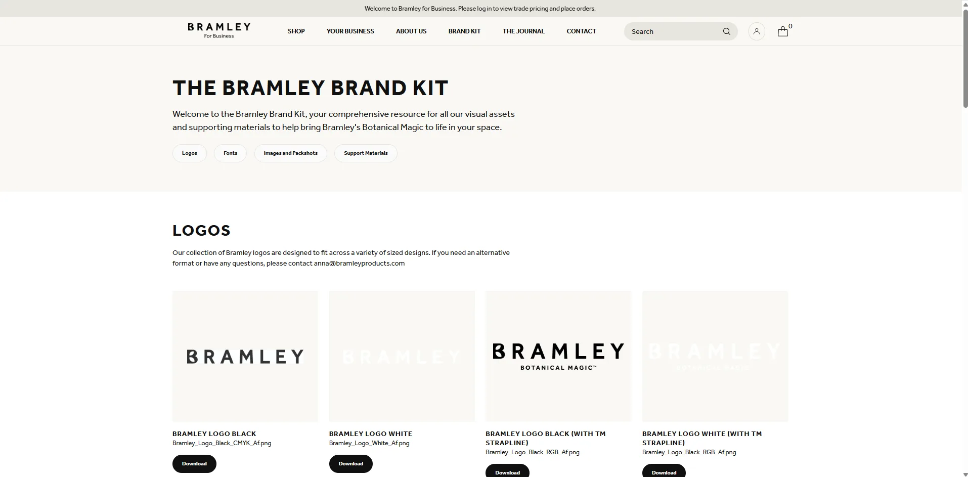 Bramley for Business brand kit page
