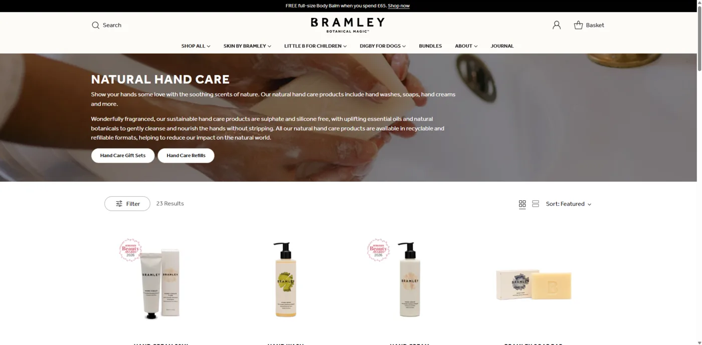 Bramley Products collection page desktop
