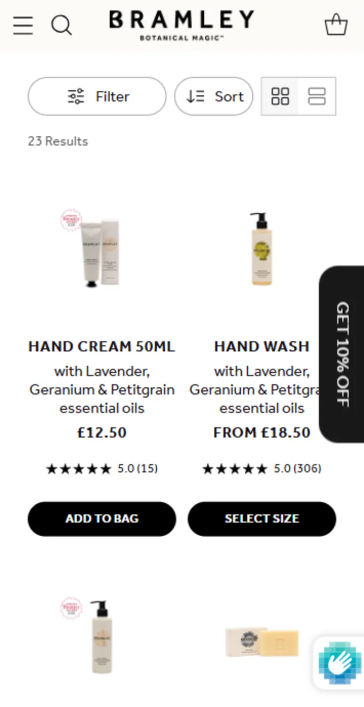Bramley Products collection page mobile