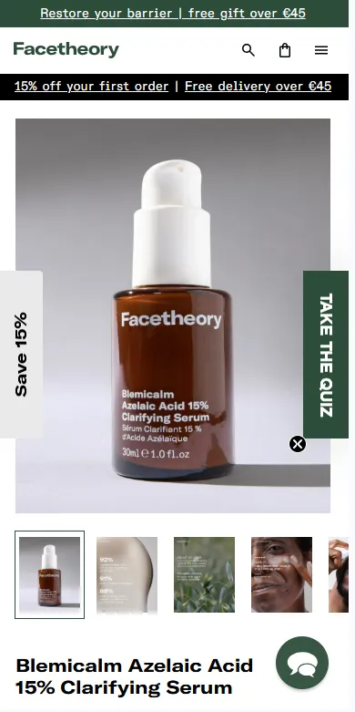 FaceTheory product page mobile