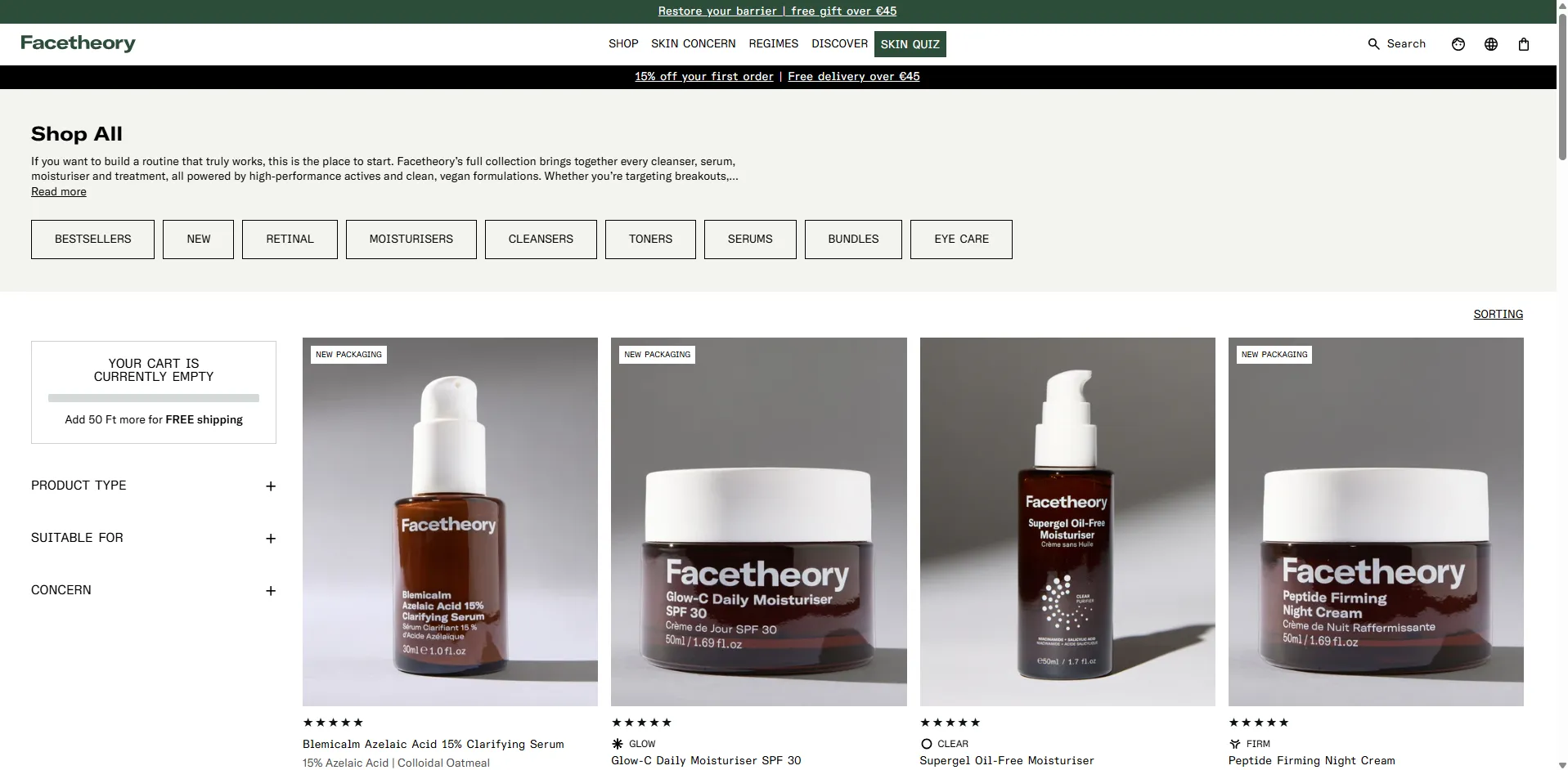 FaceTheory collection page desktop