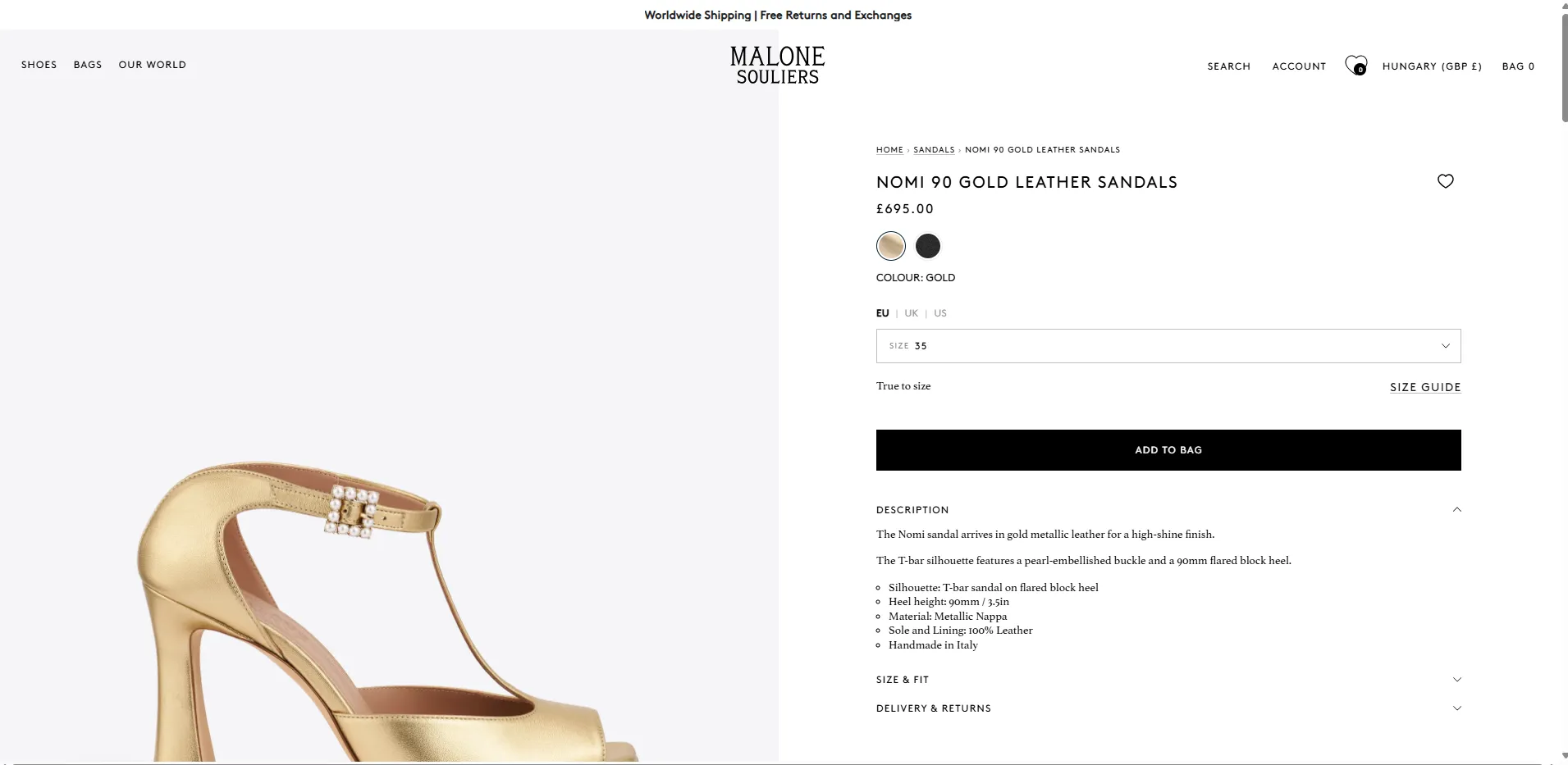 Malone Souliers product page desktop