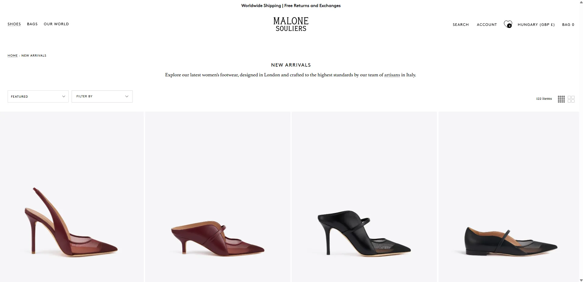 Malone Souliers collection page desktop