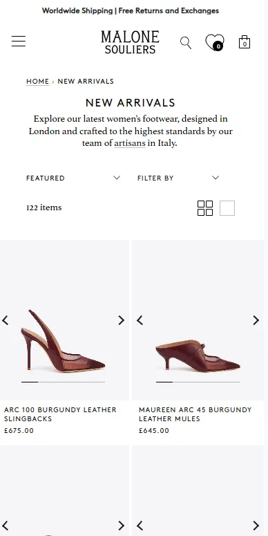 Malone Souliers collection page mobile