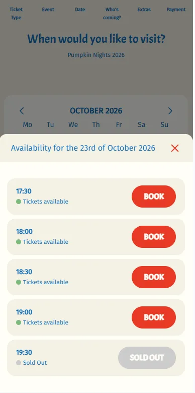 Pennywell Farm time slot picker on mobile