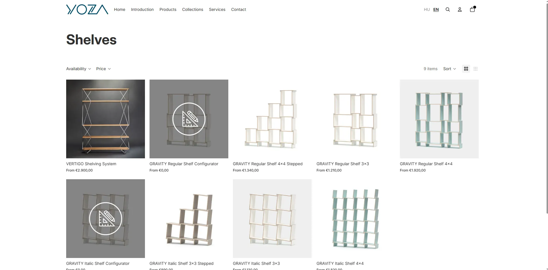 YOZA collection page desktop