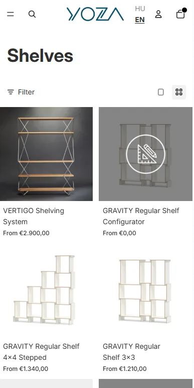 YOZA collection page mobile